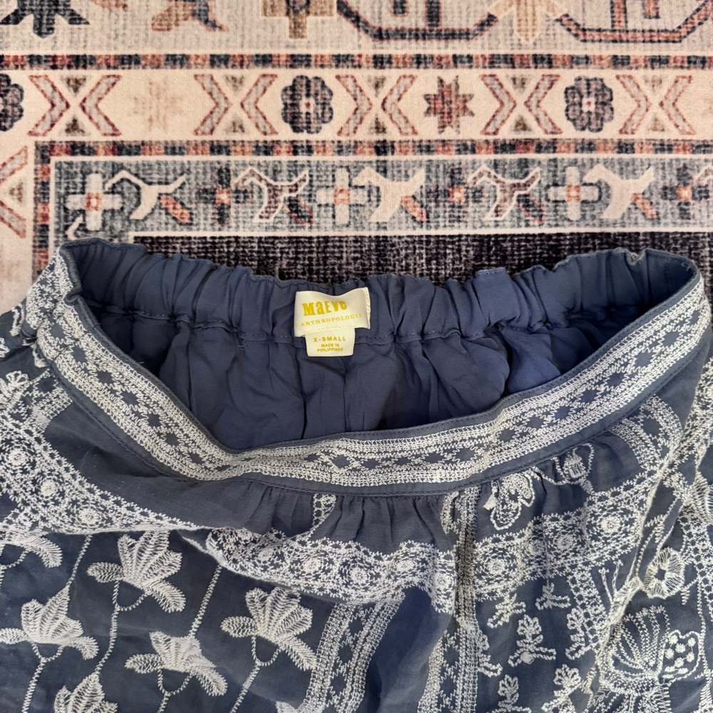 Anthropologie Maeve Ariadne Embroidered Maxi Skirt Blue & White Size XS - Picture 9 of 13